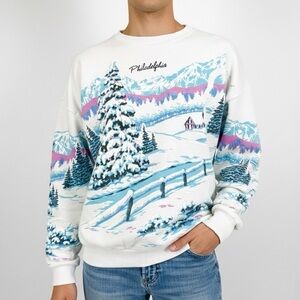 VINTAGE 1990 Lifestyles Philadelphia Winter Wonderland Graphic AOP Sweatshirt